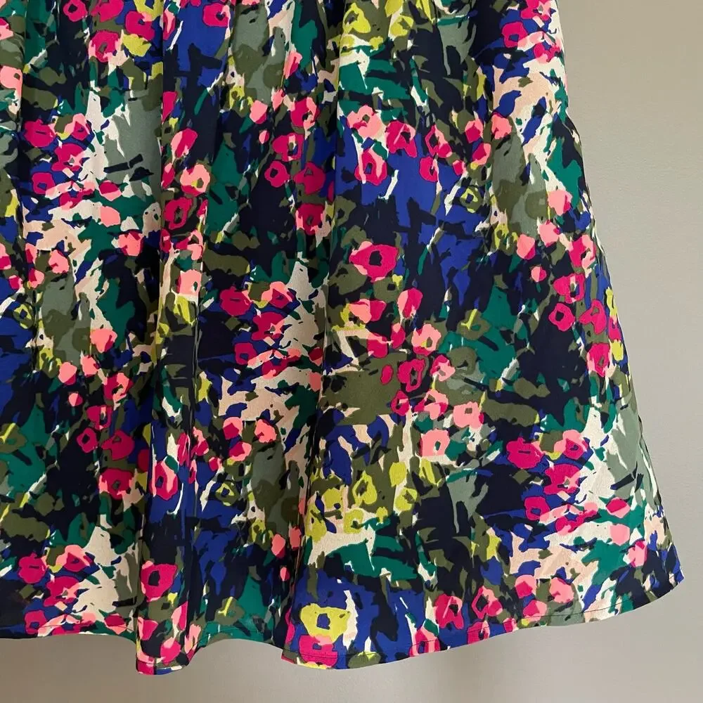 J Crew Floral Skirt A-Line Size 2 Flowy Chiffon Blue Pink Green White Colorful‎